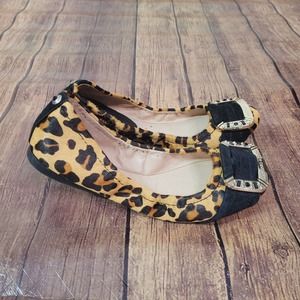 Antonio Melani Womens Shoes Brown Size 7.5M Leather Ballet Animal Print Pull On
